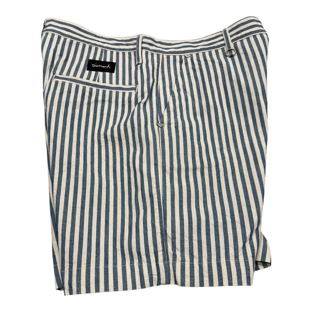 Diamond Supply Co Shorts Men 34 Blue White Striped Canvas D-Ring Skater Casual